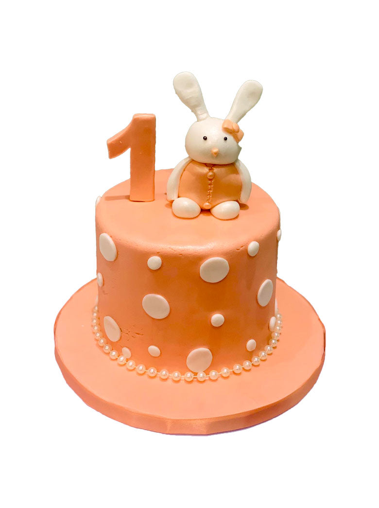 Peach Bunny Fondant Birthday Cake