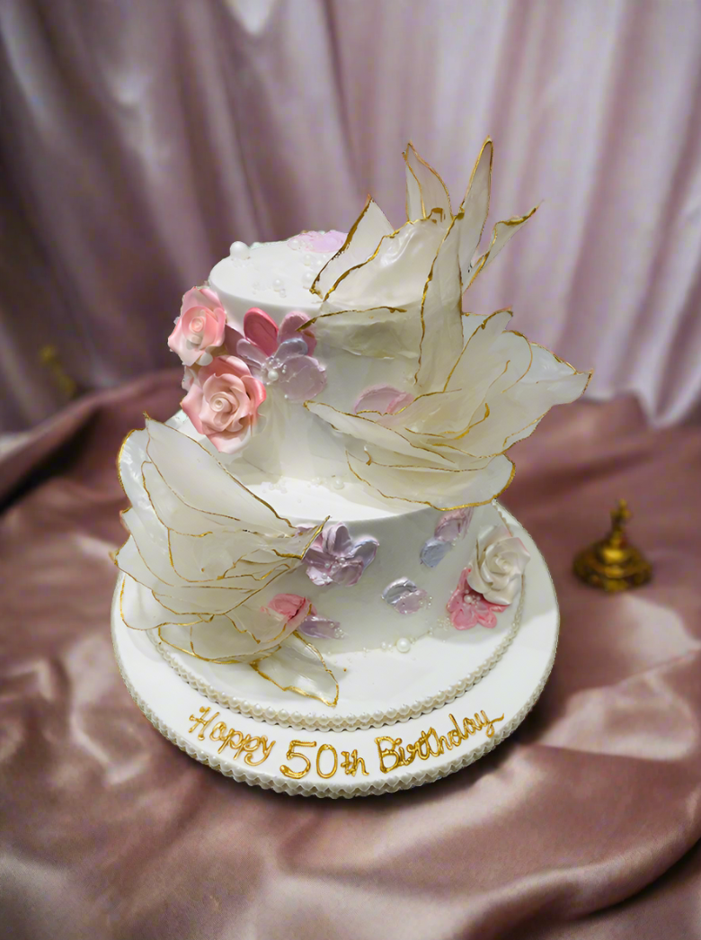 Peachy Pink Ruffle Cream Tiered Cake