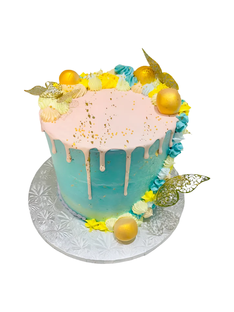 Pink Dripping Butterfly Theme Cake