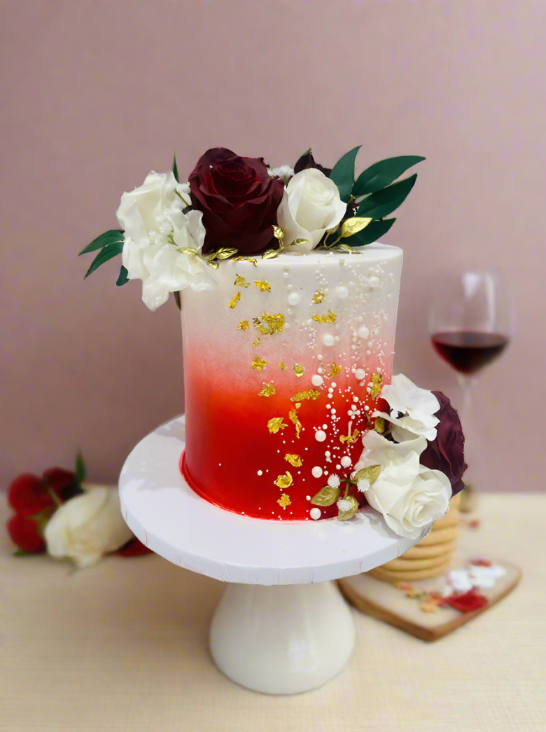 Red & Gold Floral Cake