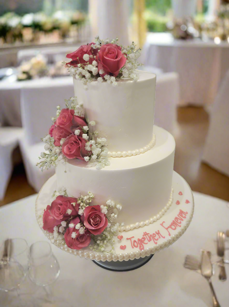 Rose Pink & Ivory Tiered Cake
