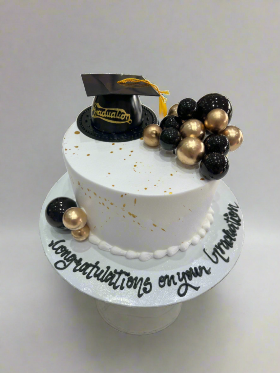 Black & Gold Graduation Cream Cake