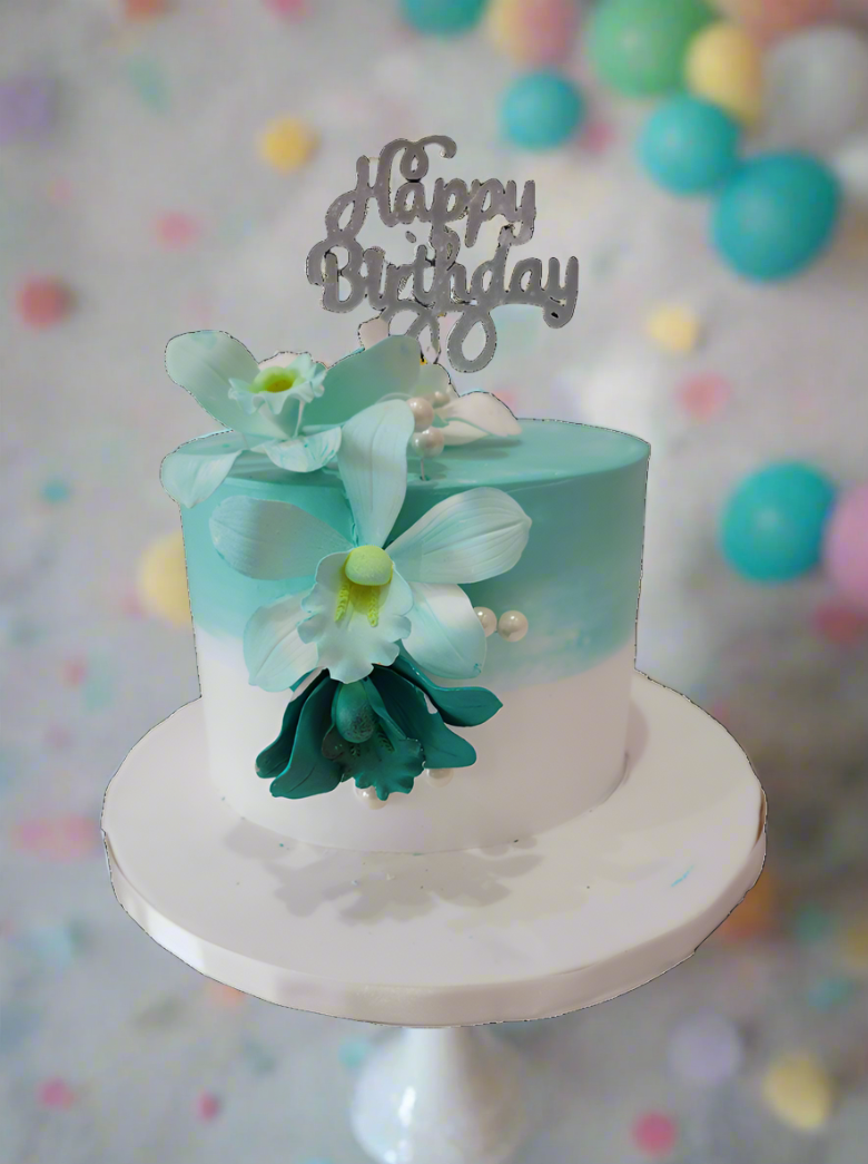 Teal Orchid Flower Cake