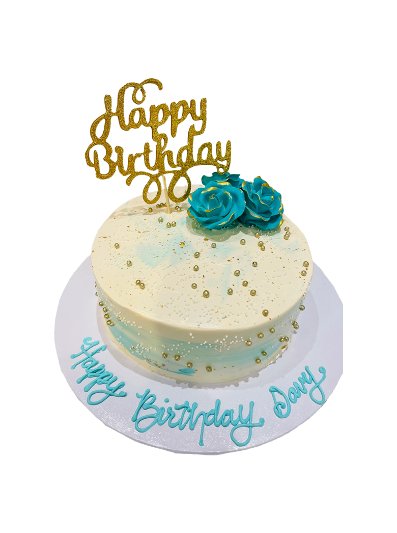 Teal And Ivory Birthday Cake