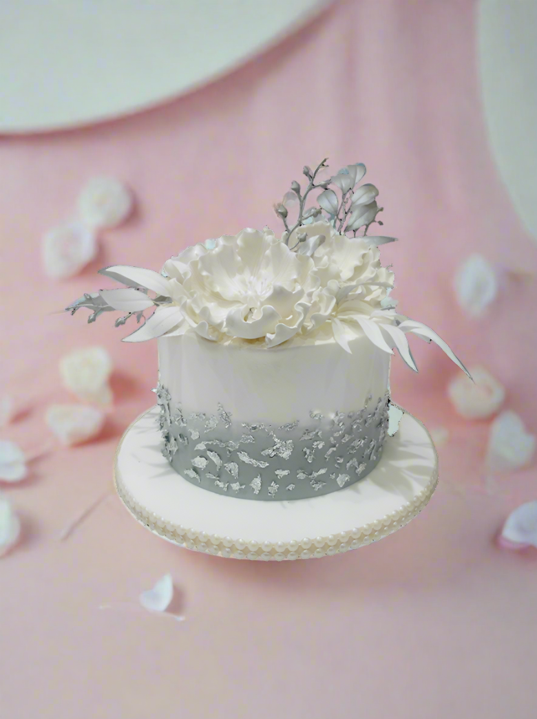 White & Silver Cream Cake
