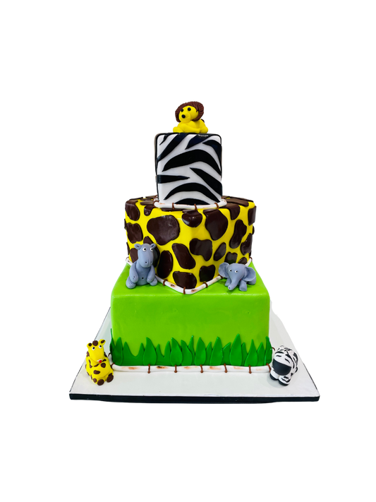 Jungle Animals Fondant Tiered Cake