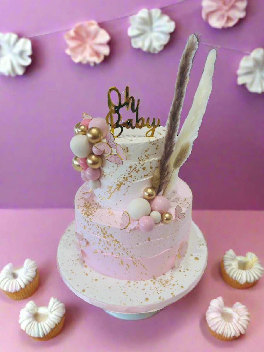 Pink Boho Baby Shower Cake