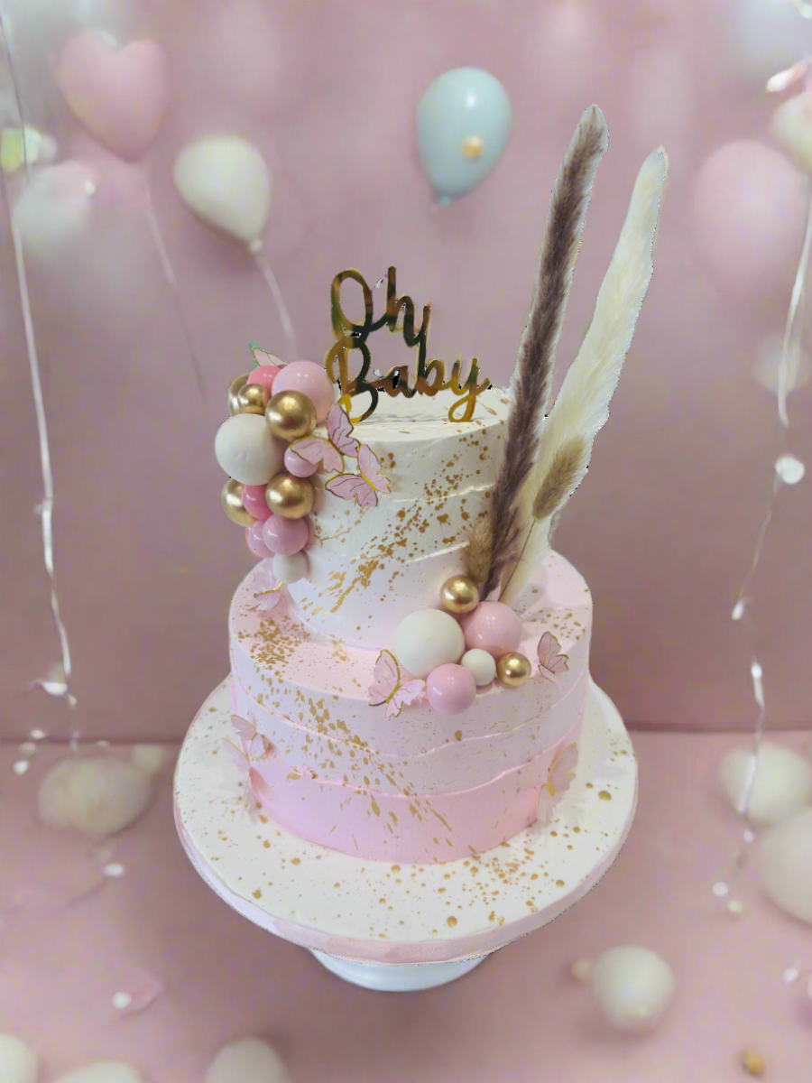 Pink Boho Baby Shower Cake