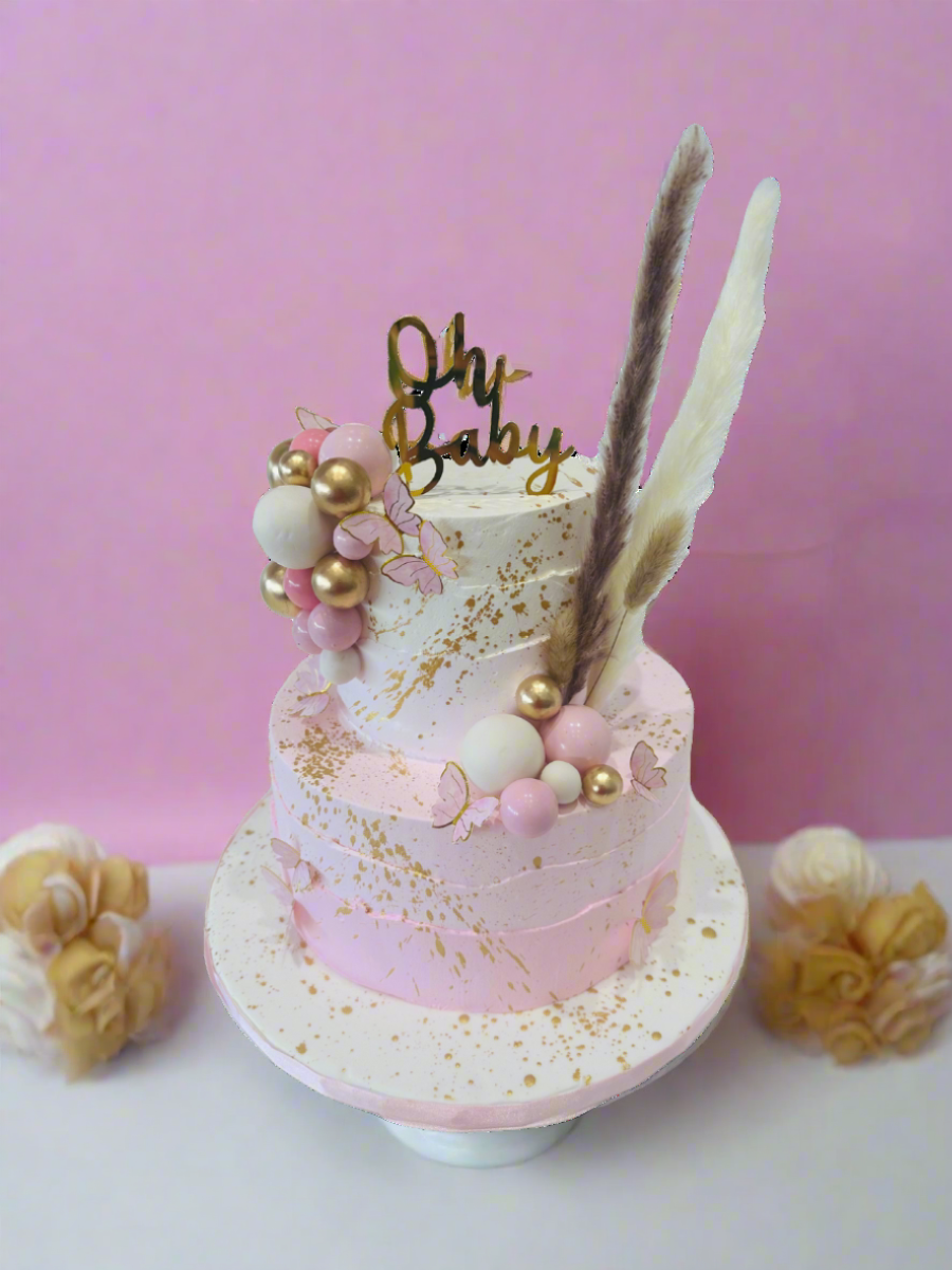 Pink Boho Baby Shower Cake