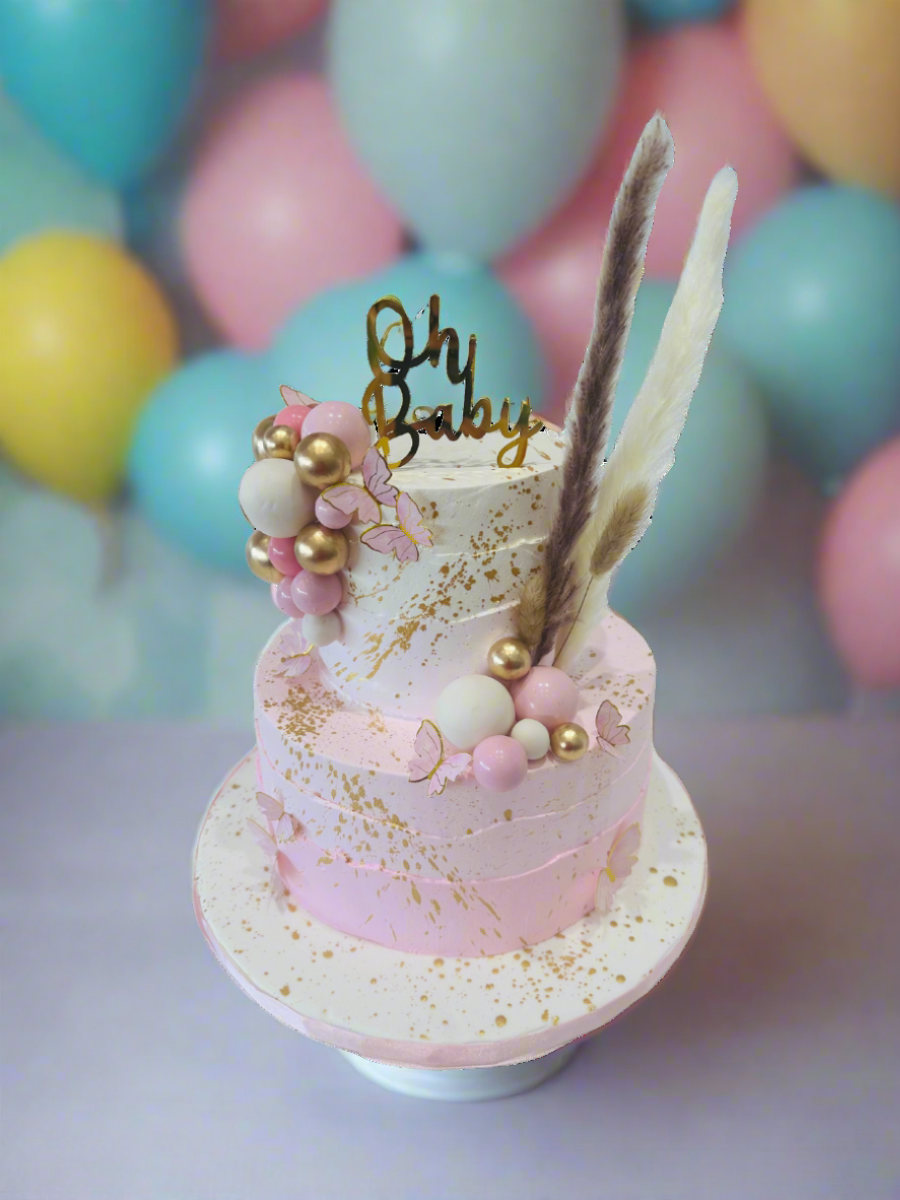 Pink Boho Baby Shower Cake