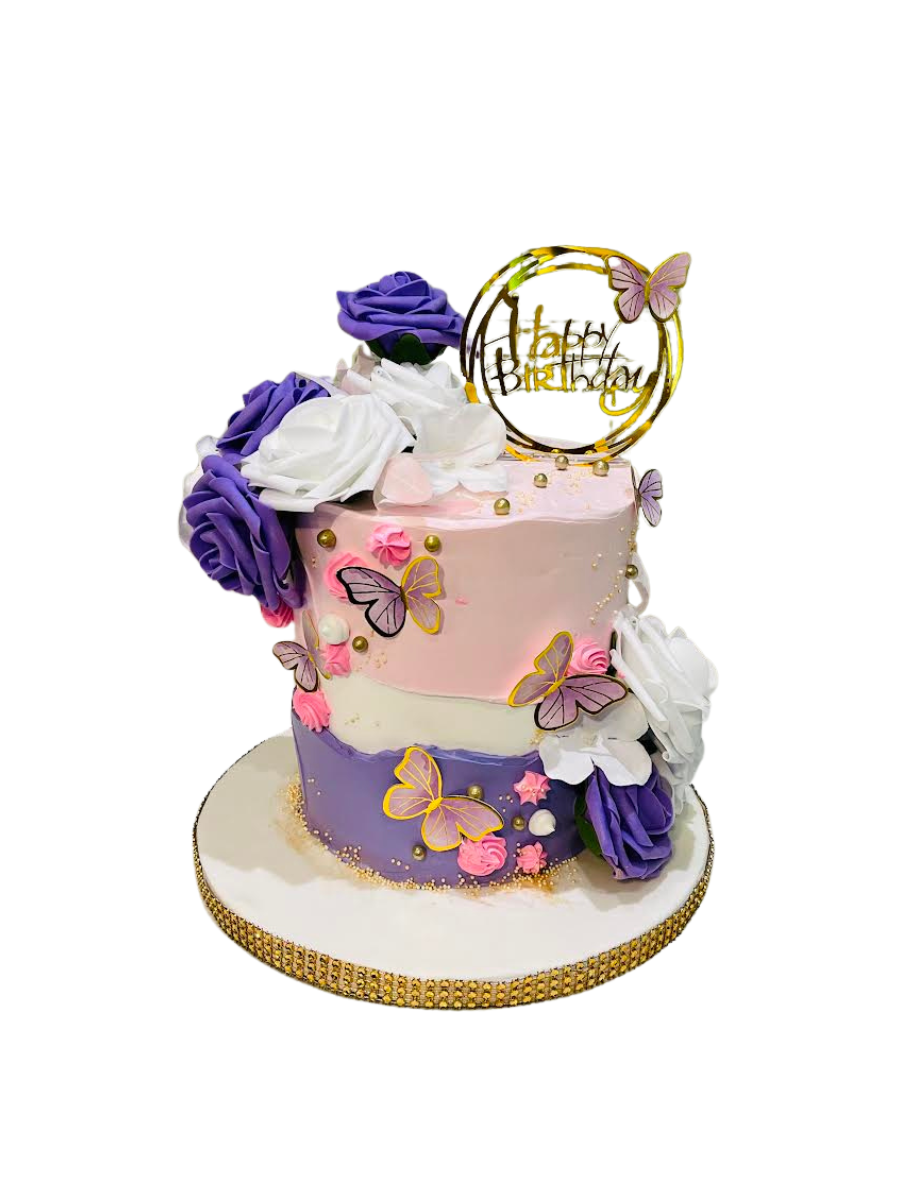 Pink And Purple Butterfly Cake