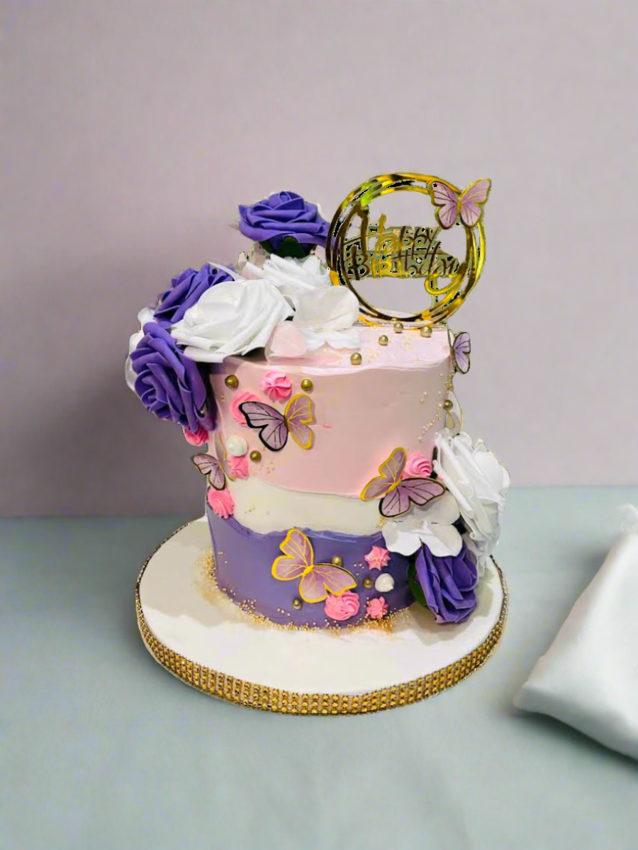 Pink And Purple Butterfly Cake
