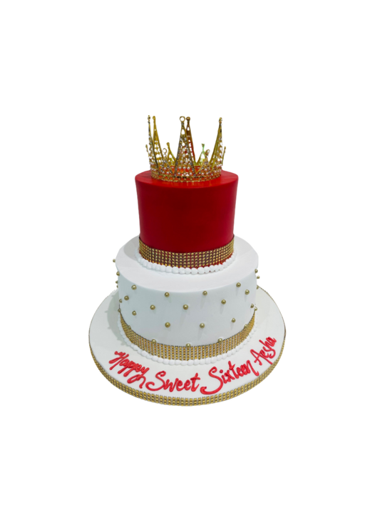 Red & White Crown Tiered Cake