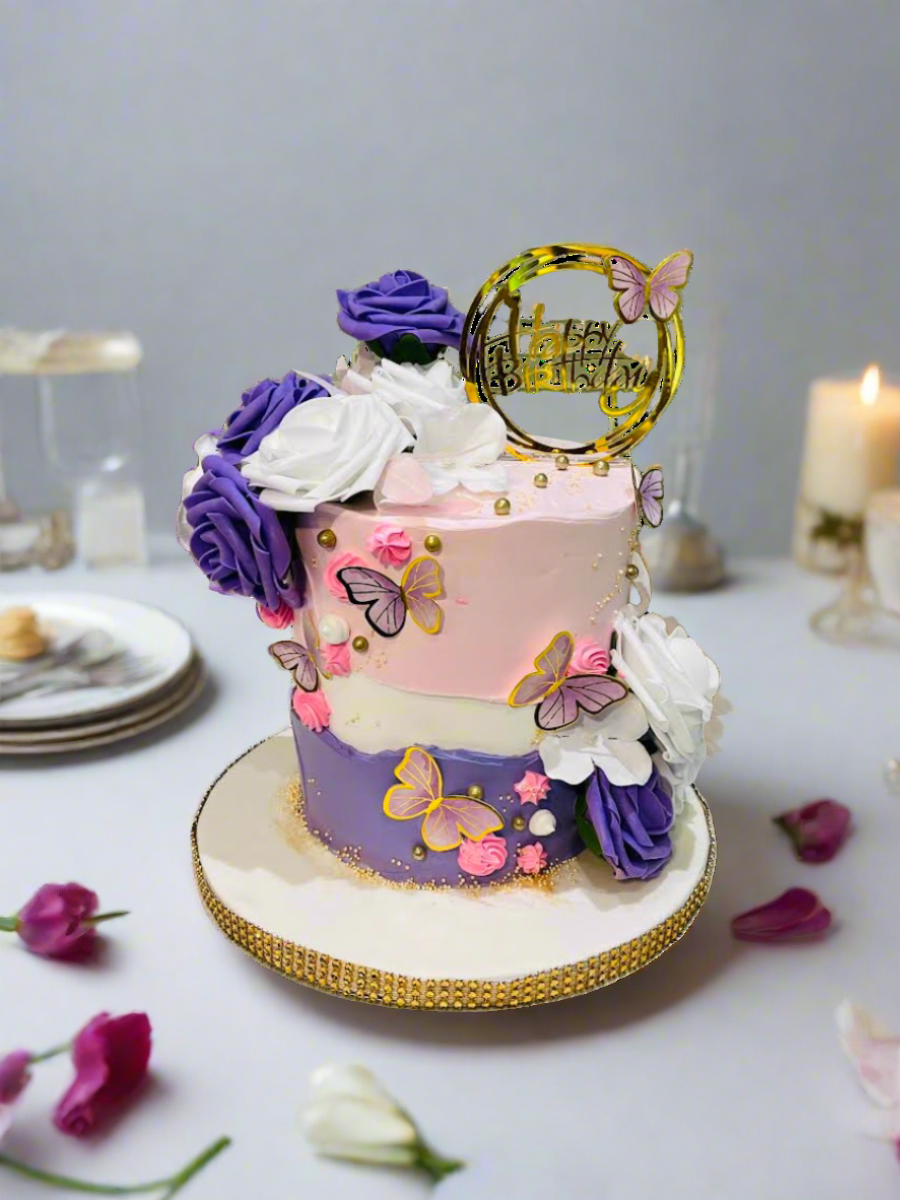 Pink And Purple Butterfly Cake