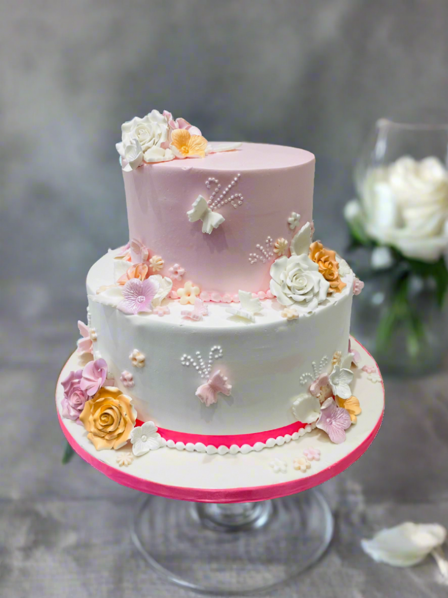 Butterfly Garden Tiered Cream Cake