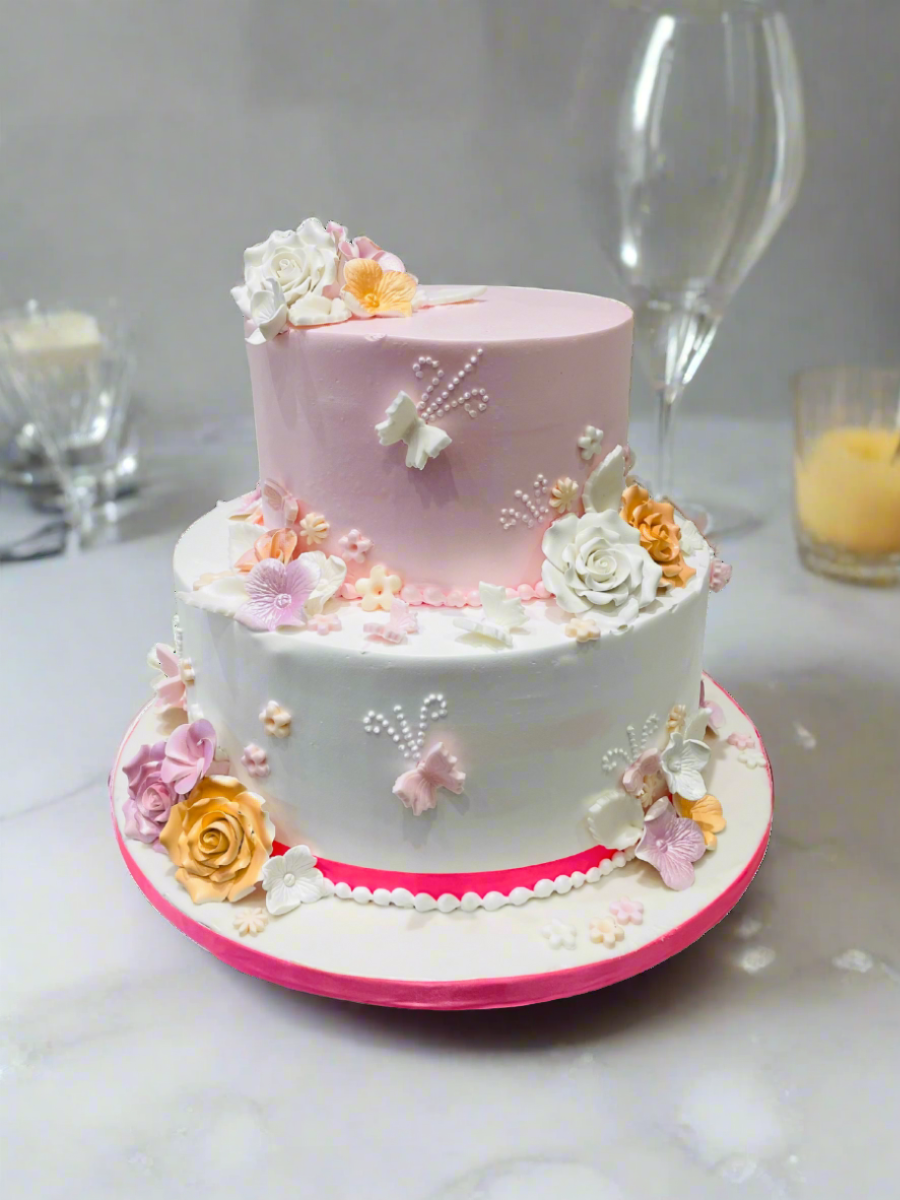 Butterfly Garden Tiered Cream Cake