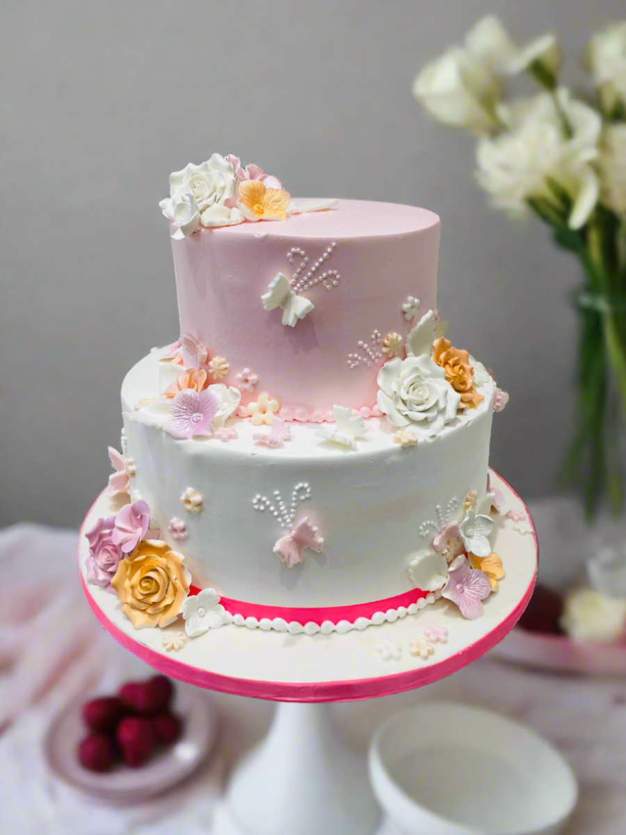 Butterfly Garden Tiered Cream Cake