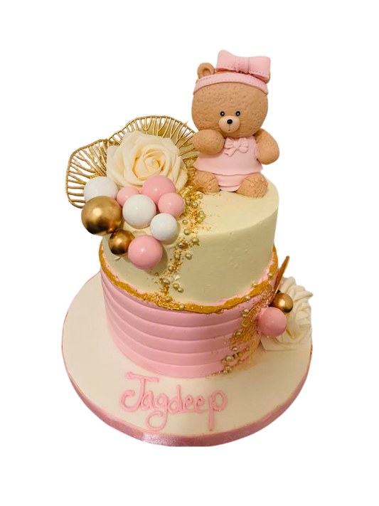 Jagdeep Pink Leaf Teddy Cake