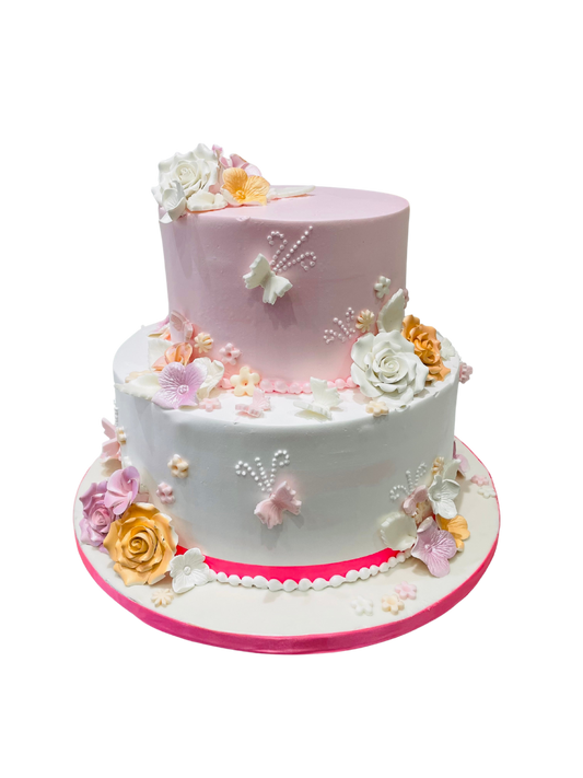 Butterfly Garden Tiered Cream Cake