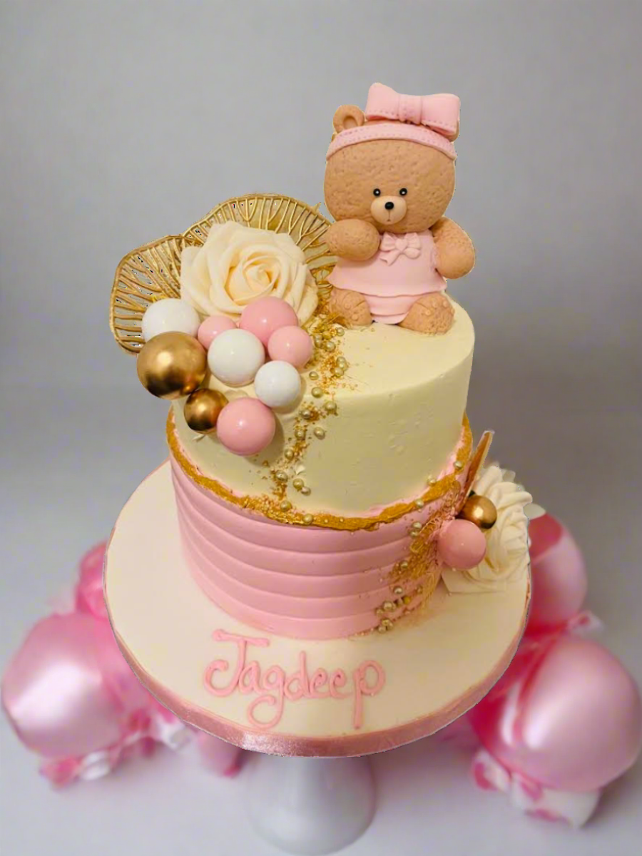 Jagdeep Pink Leaf Teddy Cake