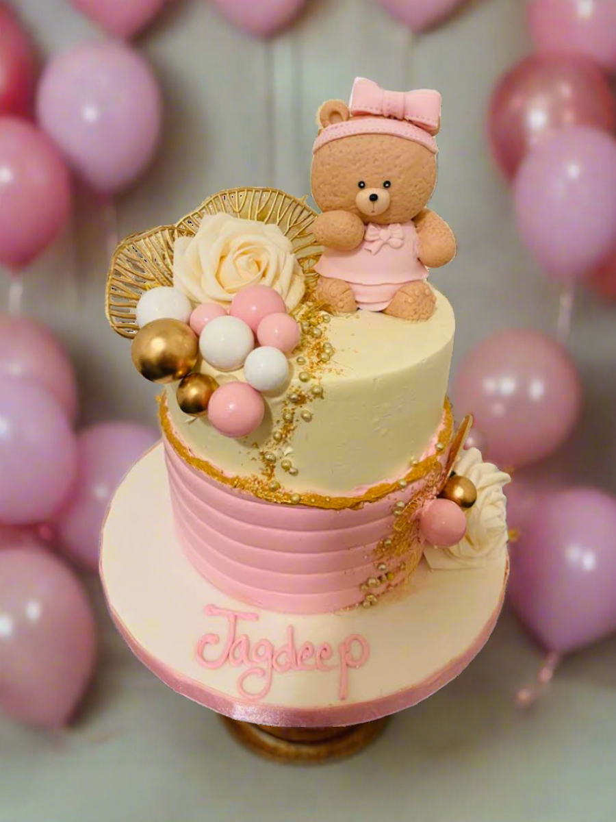 Jagdeep Pink Leaf Teddy Cake