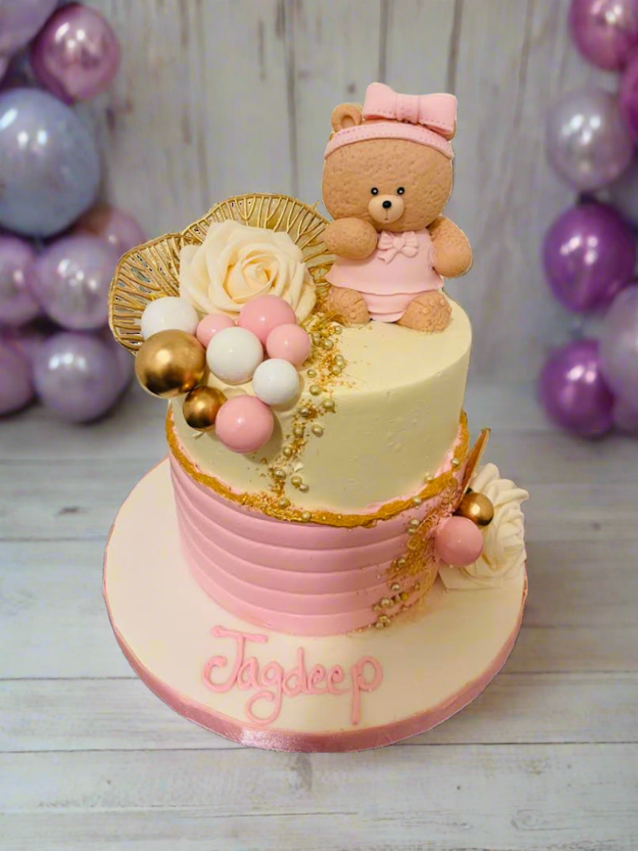 Jagdeep Pink Leaf Teddy Cake