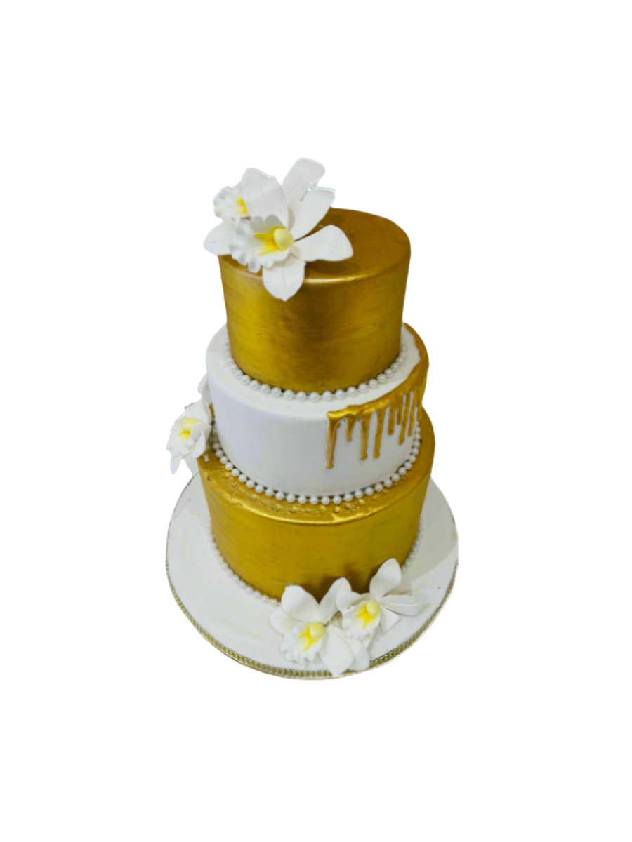 Gold & White Lillies Fondant Cake