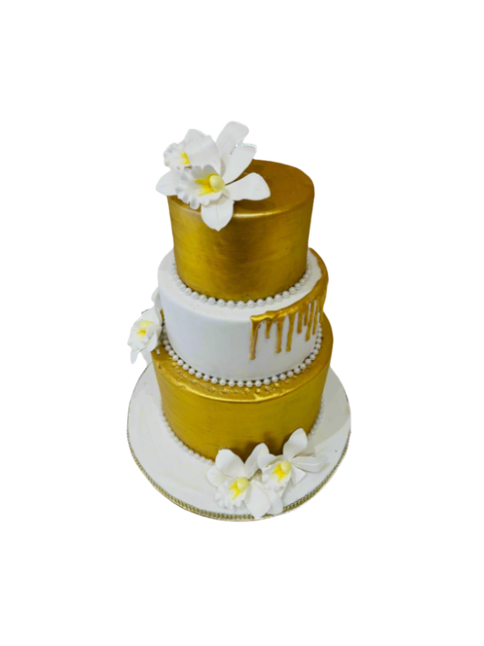 Gold & White Lillies Fondant Cake