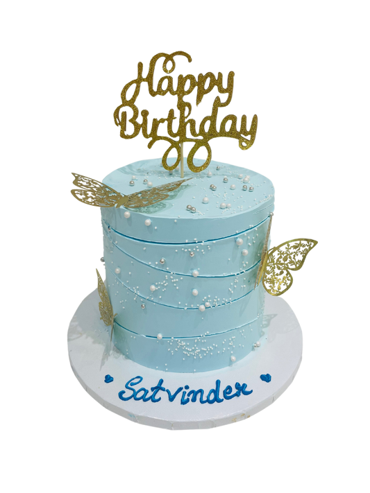 Blue & Gold Butterfly Birthday Cake