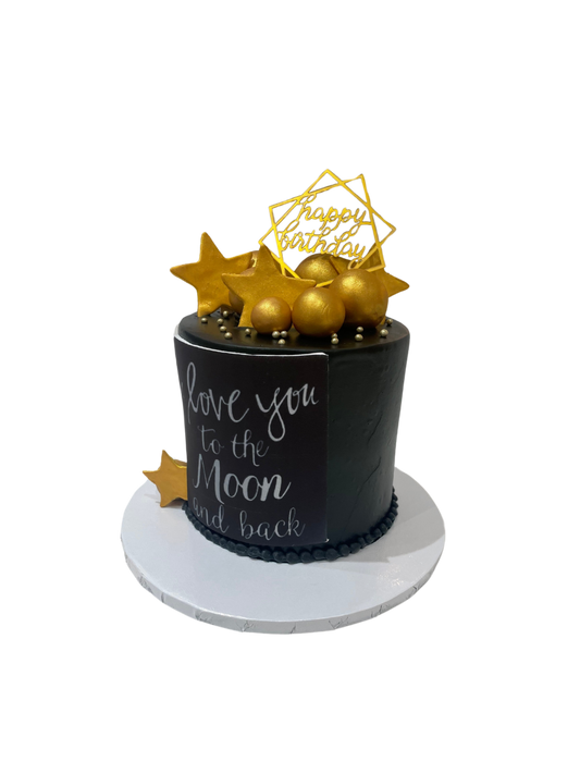 Black & Gold Stars Cream Cake