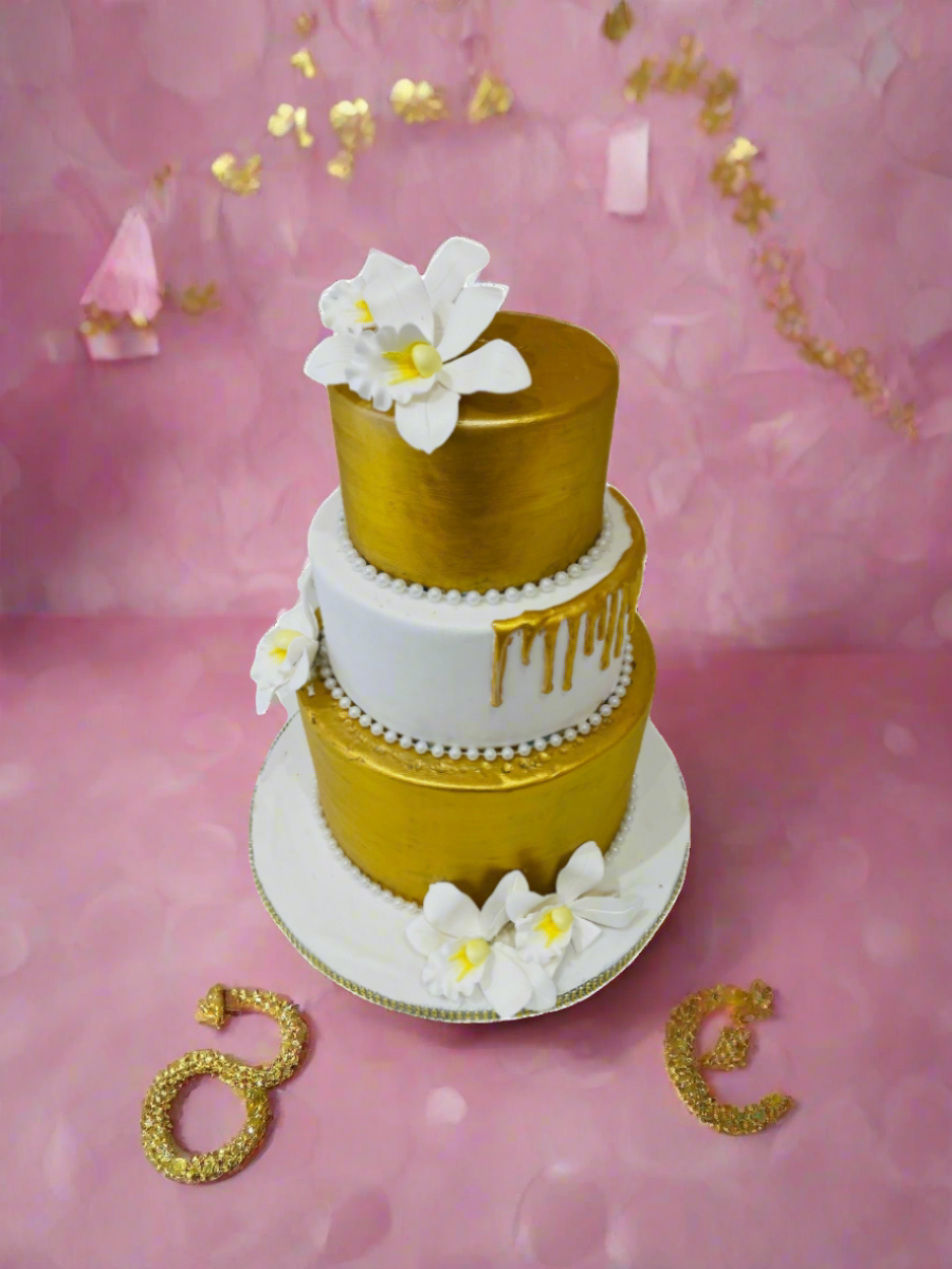 Gold & White Lillies Fondant Cake