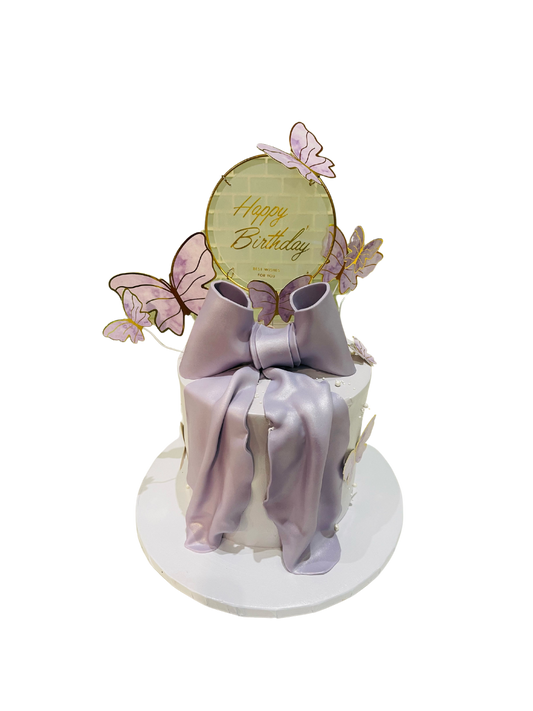 Lavender Bow Butterfly Cream Cake