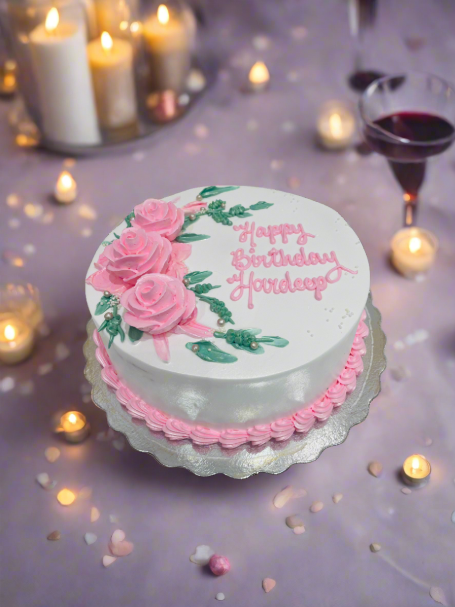 Pink Roses Cream Cake