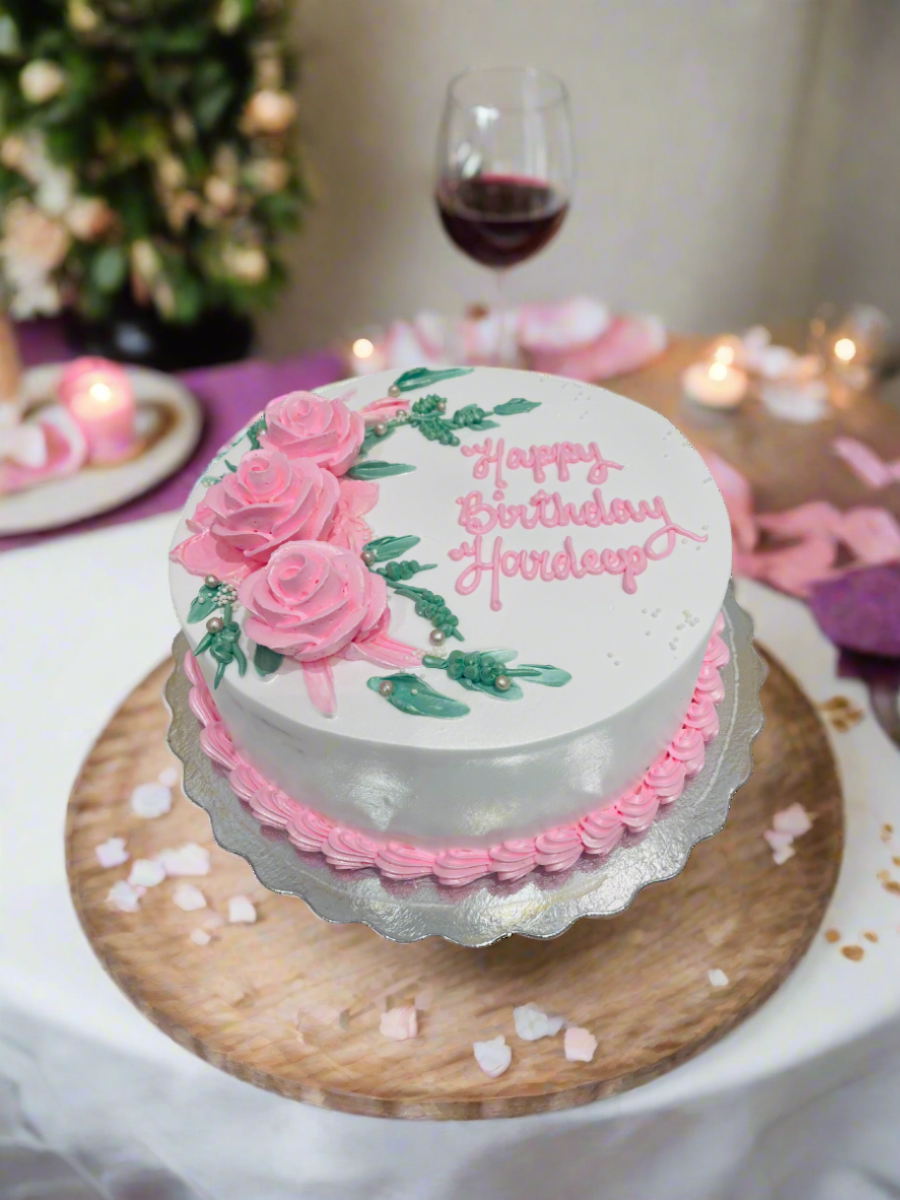 Pink Roses Cream Cake