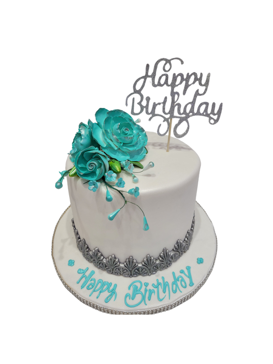 Silver & Teal Fondant Cake