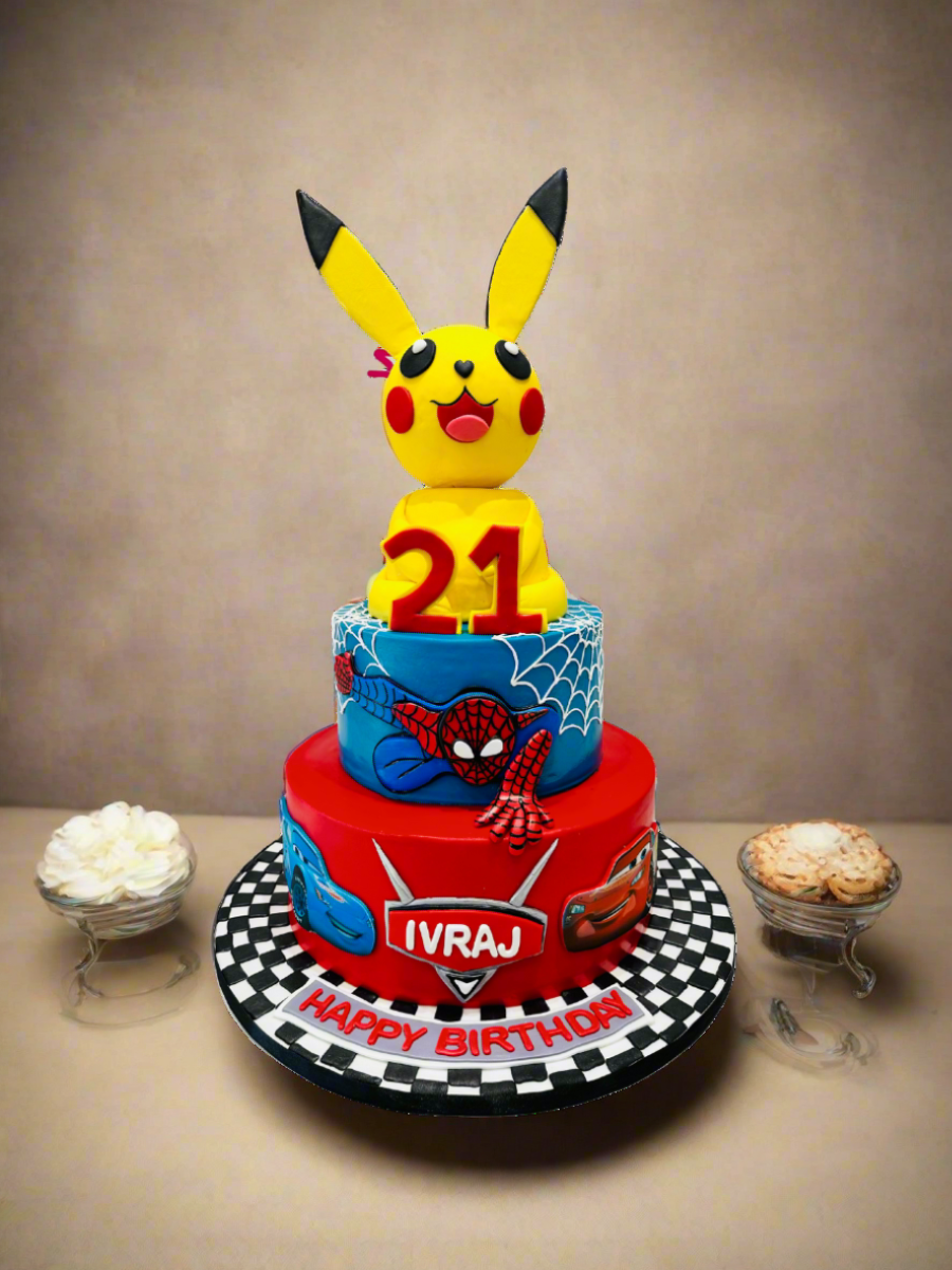 Pikachu & Cars Custom Fondant Cake