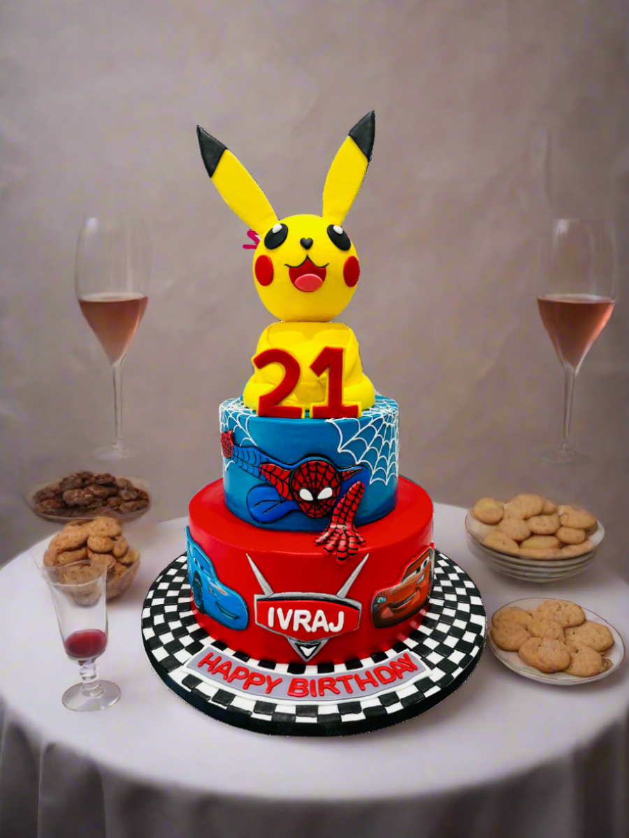 Pikachu & Cars Custom Fondant Cake