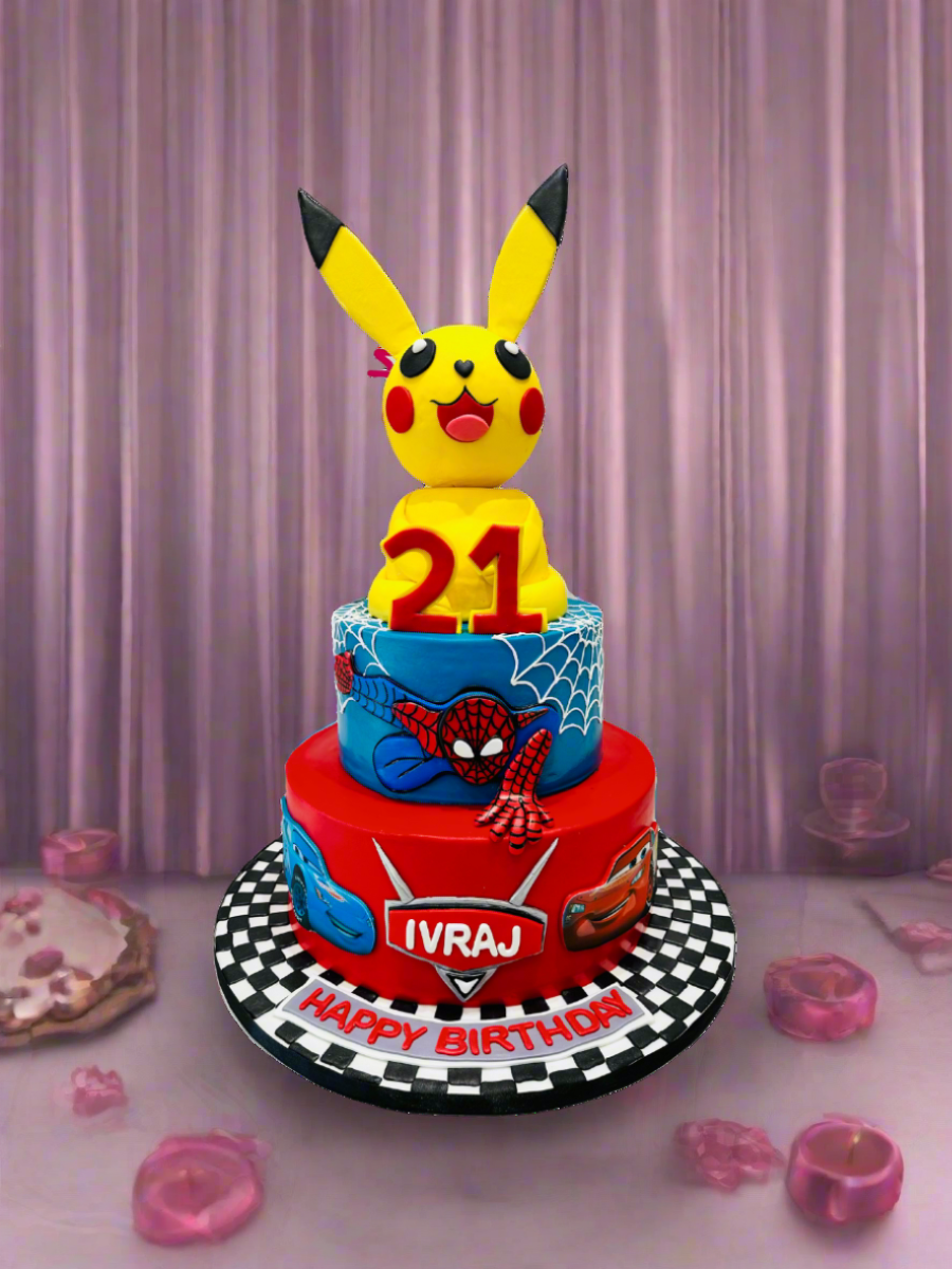 Pikachu & Cars Custom Fondant Cake