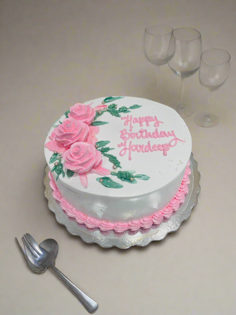 Pink Roses Cream Cake
