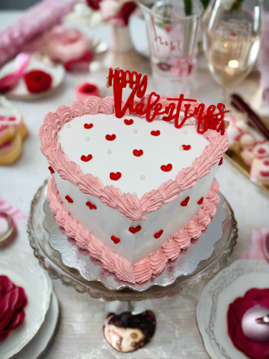 Pink & Red Heart Valentine Cake