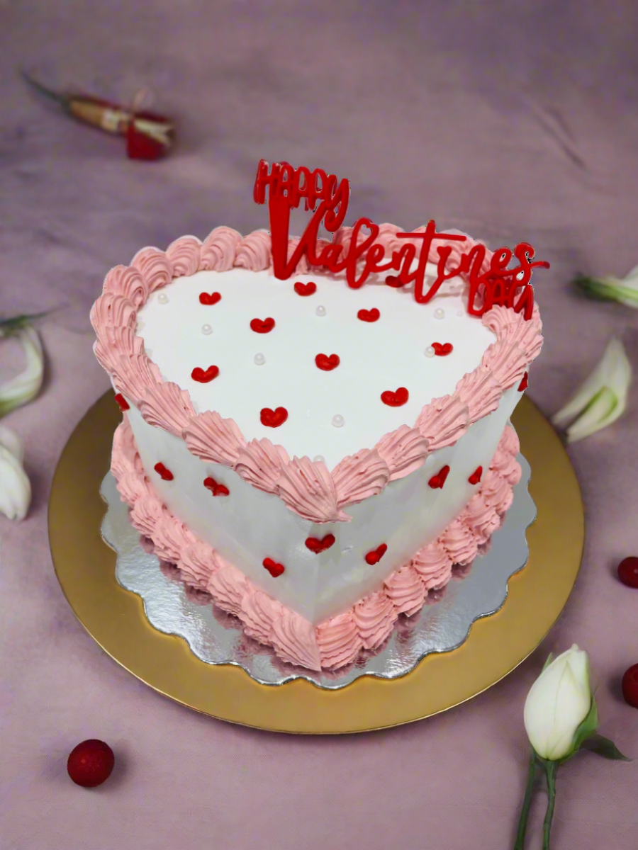 Pink & Red Heart Valentine Cake