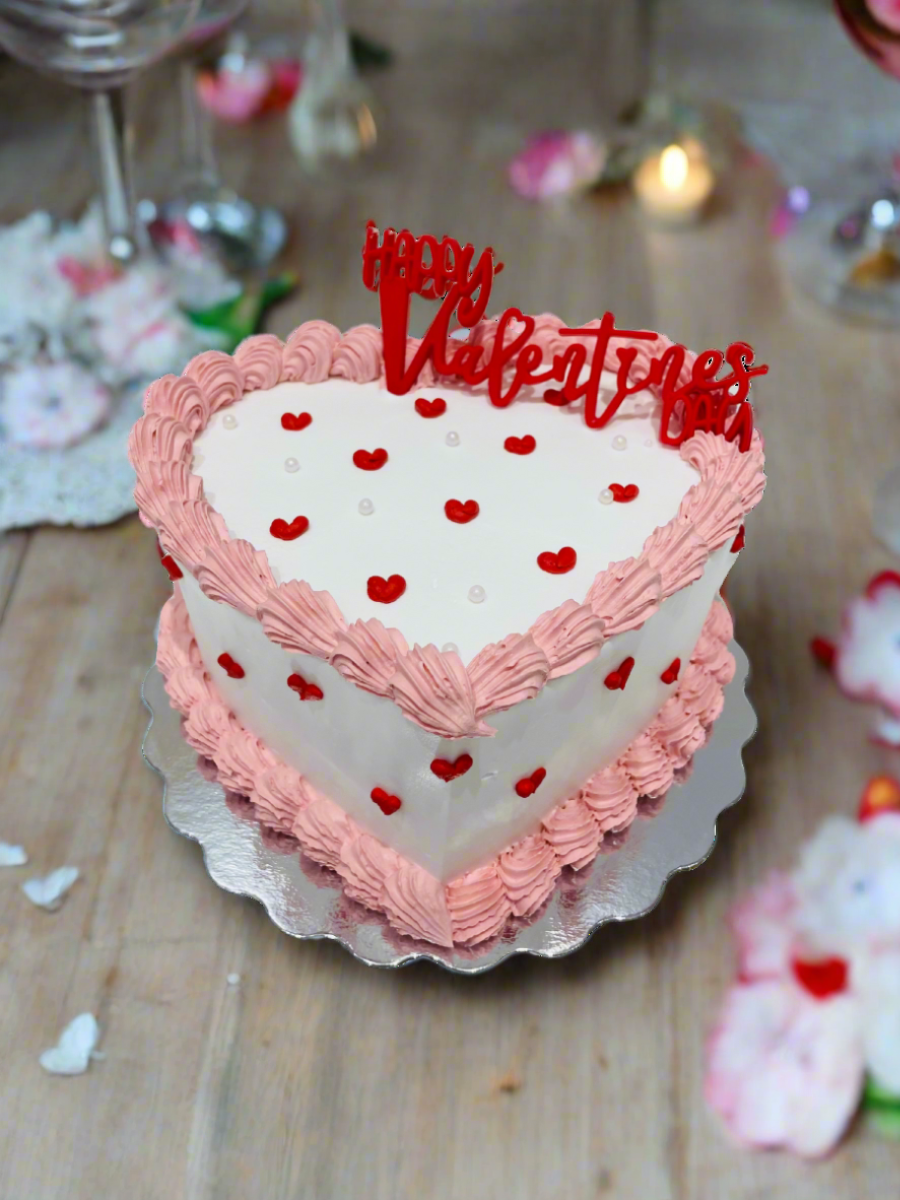 Pink & Red Heart Valentine Cake