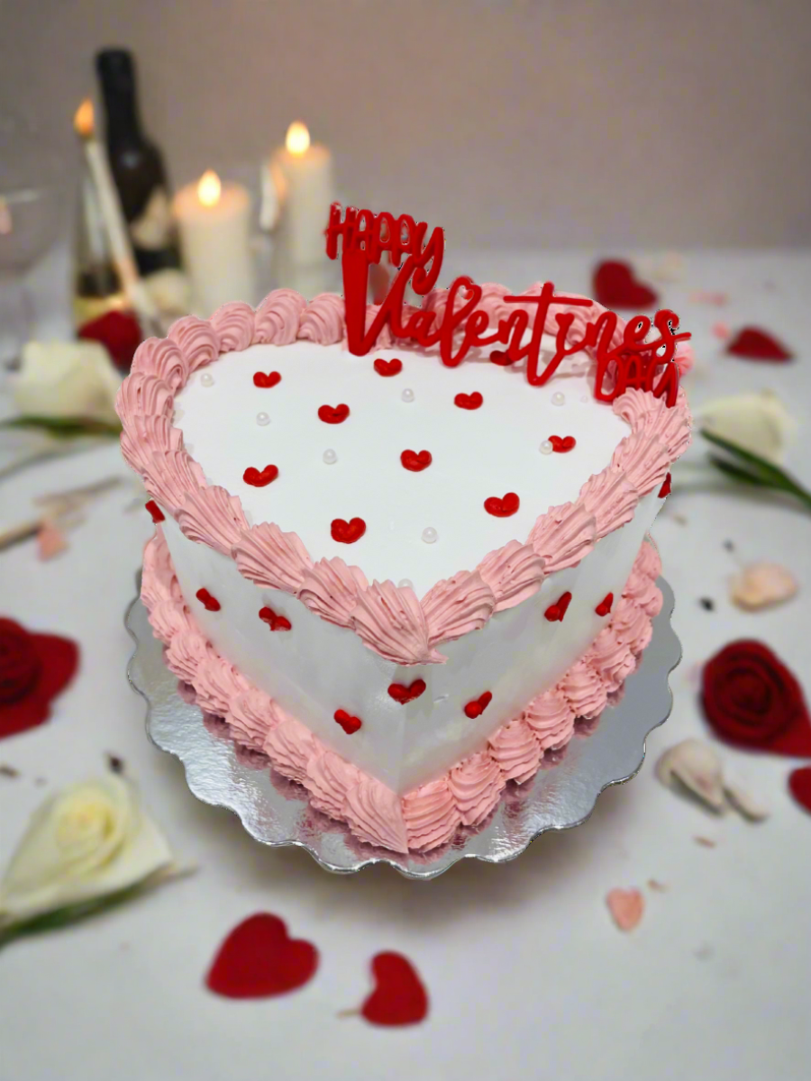 Pink & Red Heart Valentine Cake