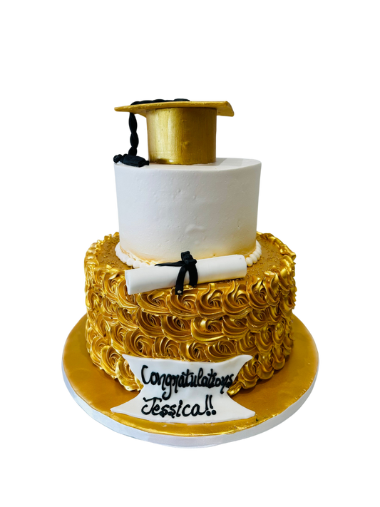 Gold Graduation Tiered Cake