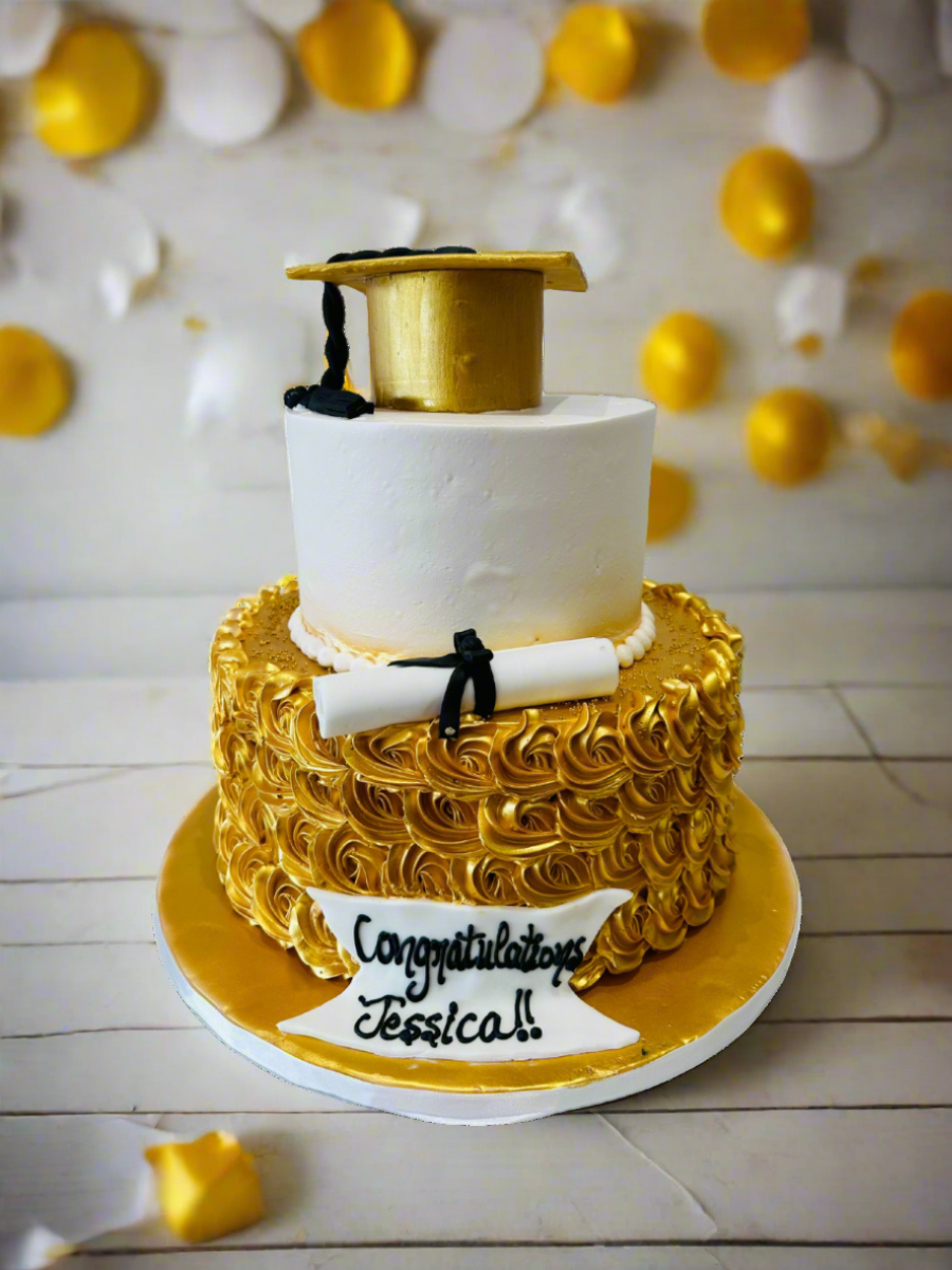 Gold Graduation Tiered Cake