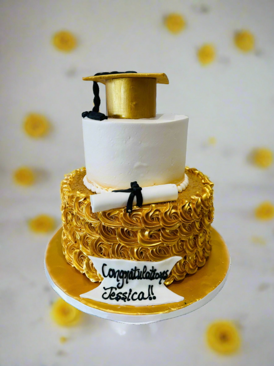 Gold Graduation Tiered Cake