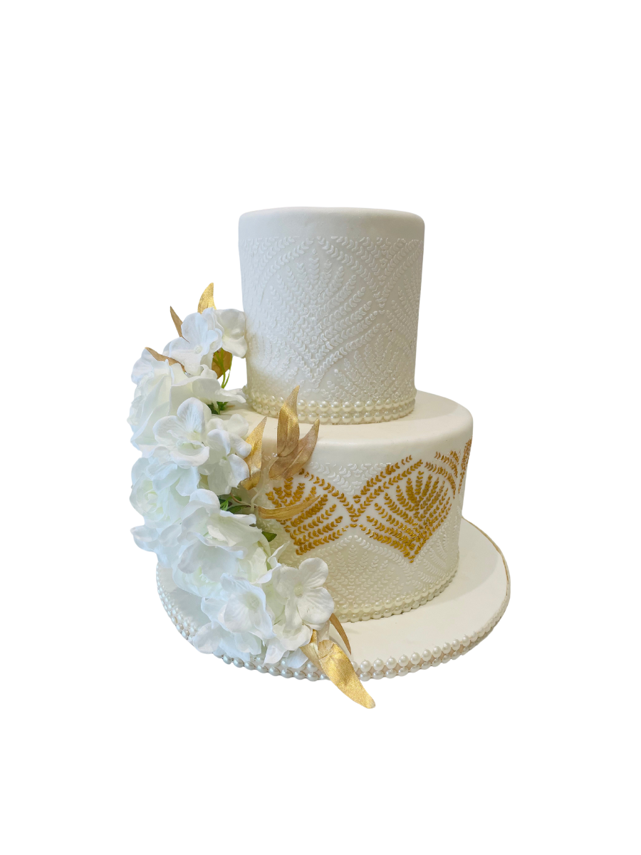 Ivory Demask Fondant Tiered Cake