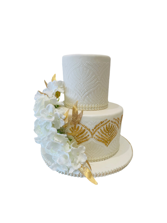 Ivory Demask Fondant Tiered Cake