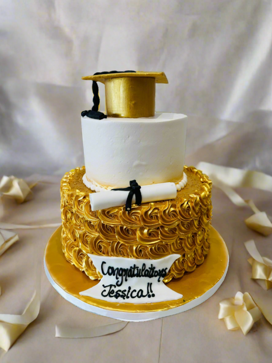 Gold Graduation Tiered Cake
