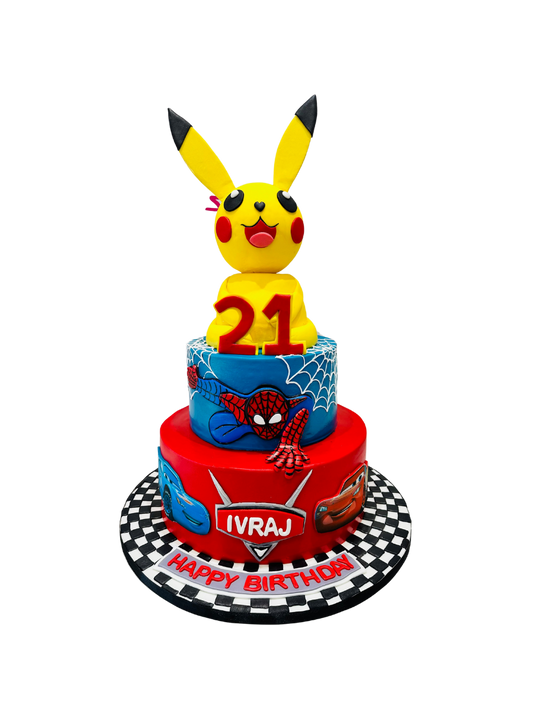 Pikachu & Cars Custom Fondant Cake